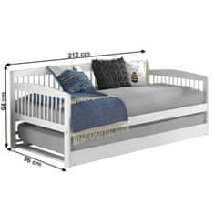 KONDELA Jednolôžková posteľ s prístelkou Pedreza 90x200 cm - biela