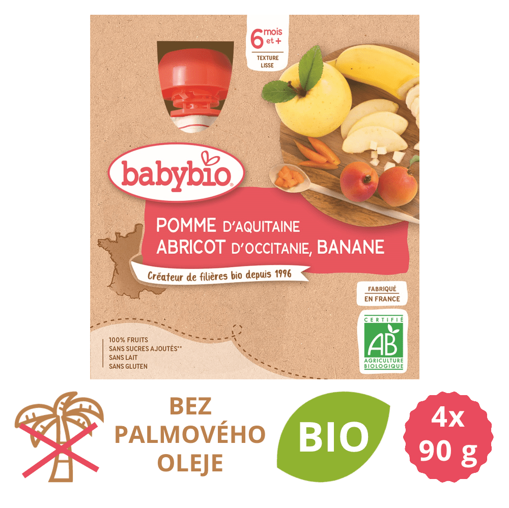 Babybio Jablko, marhuľa, banán 4x90 g
