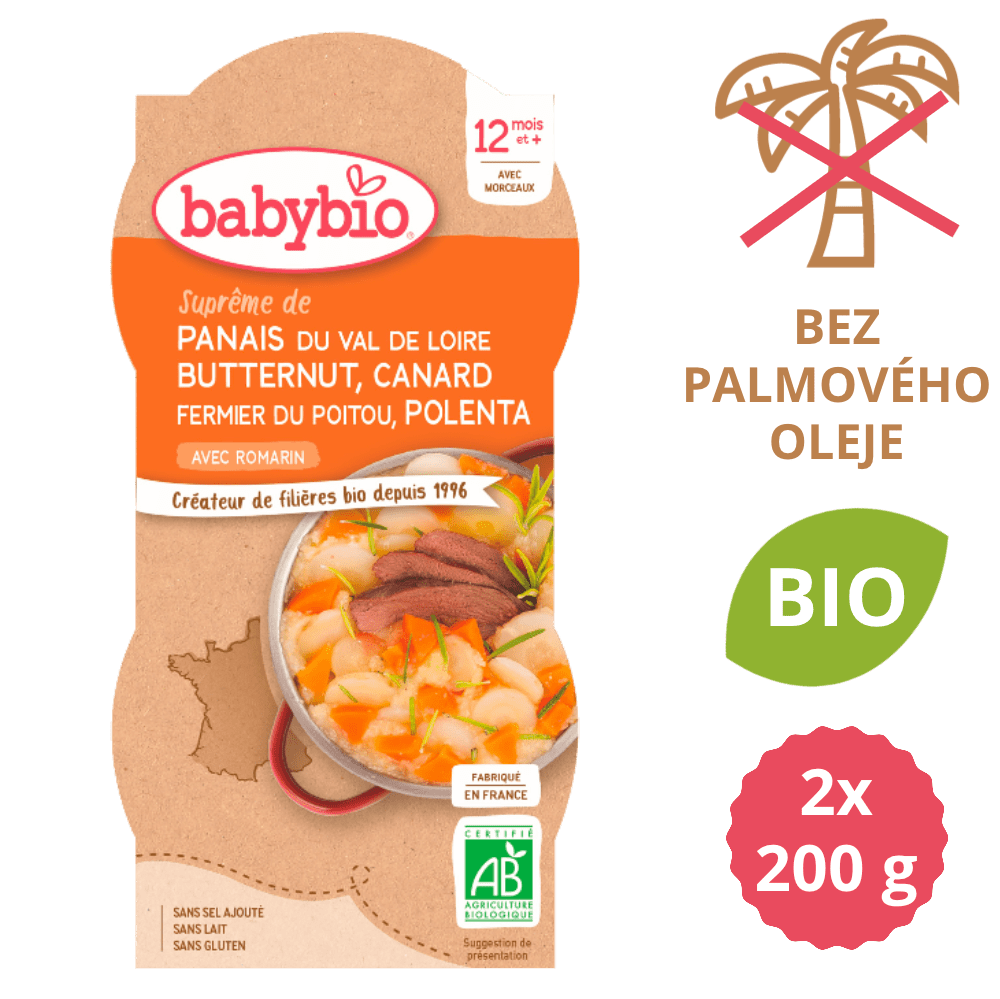 Babybio Paštrnák s maslovou tekvicou, kačicou a polentou 2 x 200 g