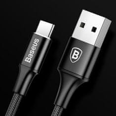 BASEUS Kábel Rapid Odolný nylonový opletený drôt USB typu C s LED svetlom 2A 1m čierny (CATSU-B01)