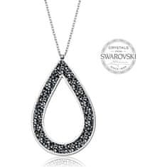 Levien Krásny náhrdelník s čiernymi kryštálmi SS Rocks Pear 49 grey metal