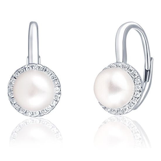 JwL Luxury Pearls Elegantné strieborné náušnice s perlou a zirkónmi JL0640