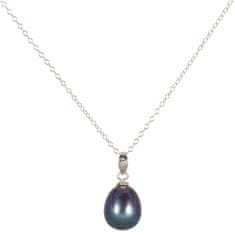 JwL Luxury Pearls Strieborný náhrdelník s modrou perlou JL0438 (retiazka, prívesok) (Dĺžka 45 cm)