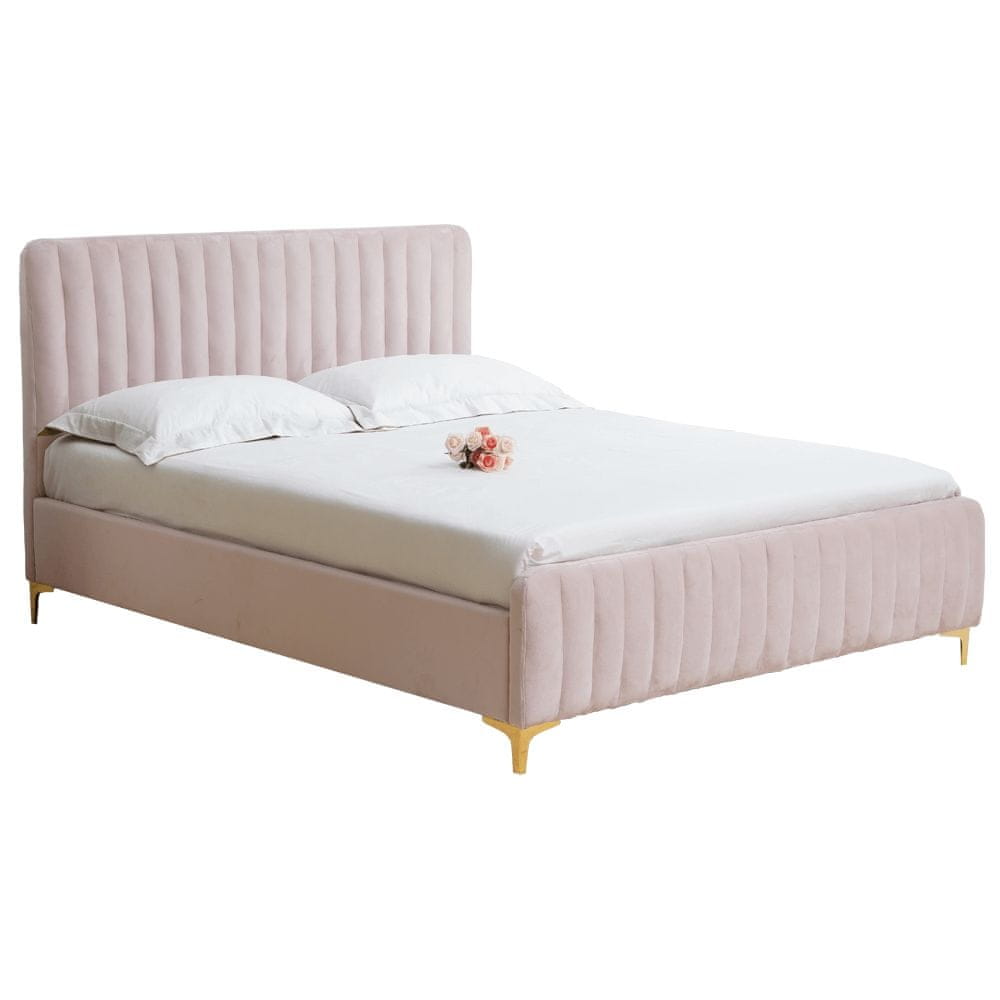 KONDELA Čalúnená manželská posteľ s roštom Kaisa 160x200 cm - ružová / zlatá matná