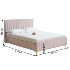 KONDELA Čalúnená manželská posteľ s roštom Kaisa 160x200 cm - ružová / zlatá matná