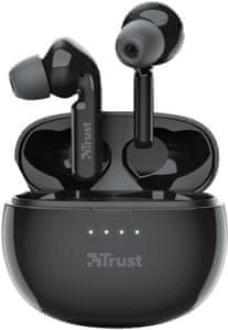 moderné Bluetooth 5.0 slúchadlá in-ear trust nika touch xp Bluetooth earphones výkonné meniče super stereo zvuk 5h výdrž na nabitie nabíjací box spolu 19 h prevádzky mikrofón s potlačením ozveny pre handsfreeovanie váha len 4 g na slúchadlo