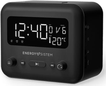 moderný bezdrôtový rádiobudík energy sistem clock speaker 2 bluetooth 5.0 časovač vypnutia 2 alarmy snooze 5 režimov budenia 1200mAh batéria zvuk v príjemnej audio kvalite ukazovateľ okolitej teploty fm tuner usb prehrávania slot pre microSD karty aux in slúchadlový výstup