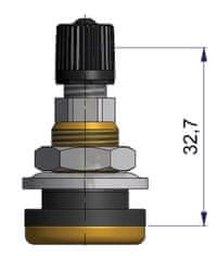 SCHRADER Krátky kovový vodný bezdušový ventil – diera 16mm