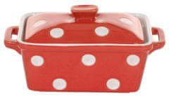 Isabelle Rose Keramická maslienka alebo zapekacia miska s pokrievkou a bodkami červená