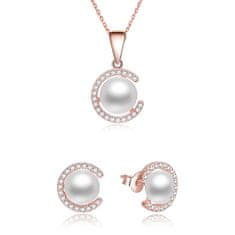 Beneto Pozlátená súprava šperkov zo striebra s pravými perlami AGSET285P-ROSE (náhrdelník, náušnice)
