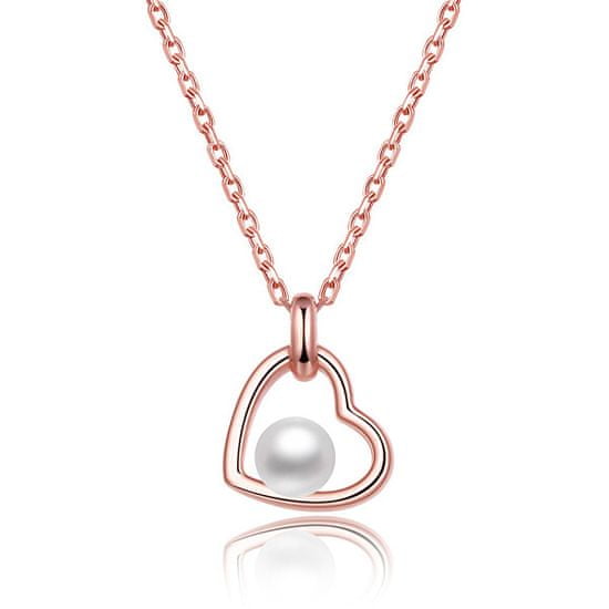 Beneto Pozlátený strieborný náhrdelník s riečnou perlou AGS1230 / 47P-ROSE
