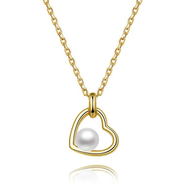 Beneto Pozlátený strieborný náhrdelník s riečnou perlou AGS1230 / 47P-GOLD
