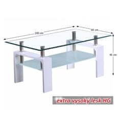 KONDELA Konferenčný stolík Libor CT1020 New - biely vysoký lesk / číre sklo