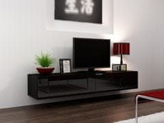 Cama meble TV stolík na stenu Vigo 180 - čierna / čierny lesk