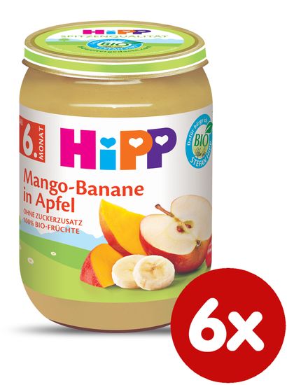 HiPP BIO Jablká s mangom a banánmi - 6x190 g - 6x190 g