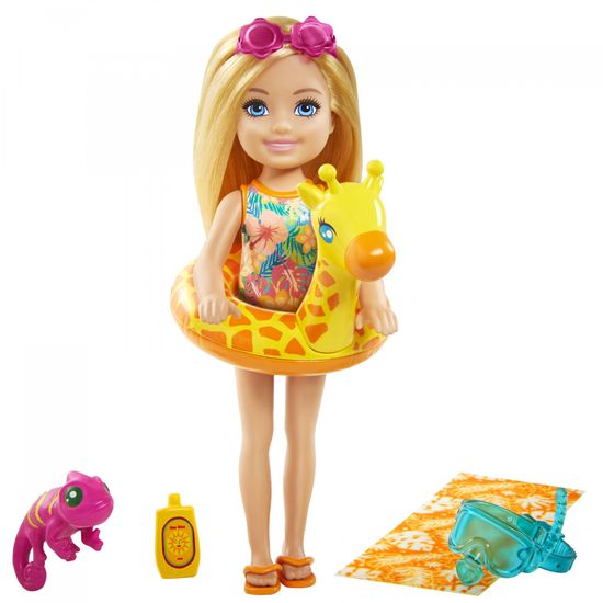 Mattel Barbie Chelsea s doplnkami na pláž kruh so žirafou