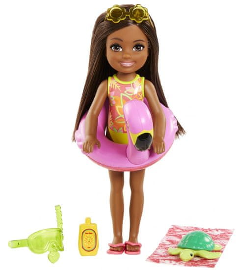 Mattel Barbie Chelsea s doplnkami na pláž kruh s plameniakmi