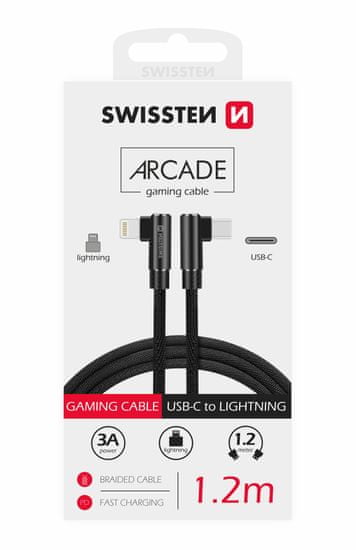 SWISSTEN Textilný dátový kábel ARCADE USB-C / LIGHTNING 1,2 m 71529900, čierna - rozbalené