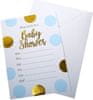 Neviti Pozvánky Baby Shower modro-zlaté 10ks