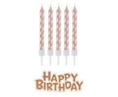Sviečky narodeniny - Happy Birthday - Rosegold - růžovozlaté - 16 ks - 7 cm