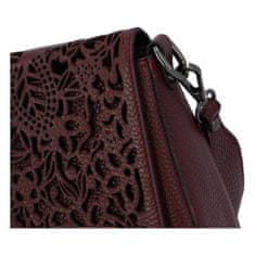 Delami Vera Pelle Luxusná dámska kožená kabelka Carving design, vínová