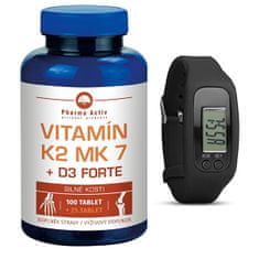 Pharma Activ Vitamín K2 MK7 + D3 Forte 100 tbl. + 25 tbl. ZADARMO + Fitness náramok s krokomerom