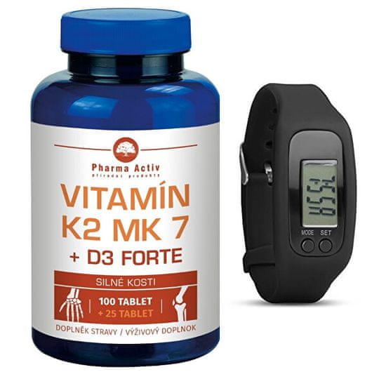 Pharma Activ Vitamín K2 MK7 + D3 Forte 100 tbl. + 25 tbl. ZADARMO + Fitness náramok s krokomerom