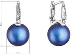 Evolution Group Tajomné strieborné náušnice s tmavo modrou syntetickou perlou 31301.3