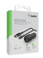 Belkin BOOST CHARGE duální USB-A nabíječka do auta + 1m MicroUSB kabel, černá, CCE002bt1MBK
