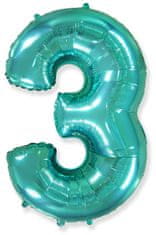 Fóliový balónik číslice 3 - tyrkysová - tiffany - 102 cm