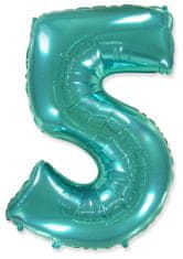 Fóliový balónik číslice 5 - tyrkysová - tiffany - 110 cm
