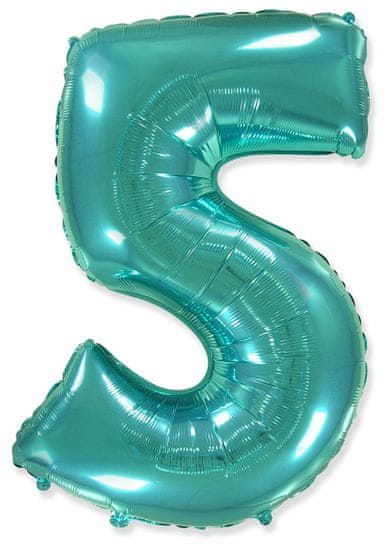 Fóliový balónik číslice 5 - tyrkysová - tiffany - 110 cm