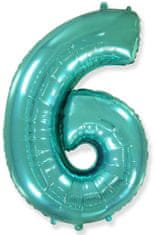 Fóliový balónik číslice 6 - tyrkysová - tiffany - 102 cm