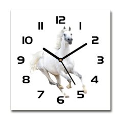 Wallmuralia.sk Sklenené nástenné hodiny štvorec Biely arabský kôň 30x30 cm