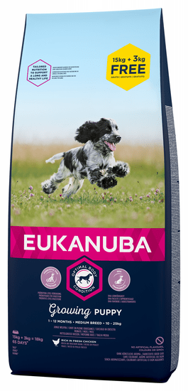 Eukanuba Puppy & Junior Medium Breed 15 kg + 3 kg Zdarma