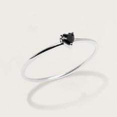 PDPAOLA Minimalistický strieborný prsteň so srdiečkom Black Heart Silver AN02-224 (Obvod 52 mm)