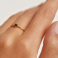 PDPAOLA Minimalistický pozlátený prsteň so srdiečkom Black Heart Gold AN01-224 (Obvod 56 mm)