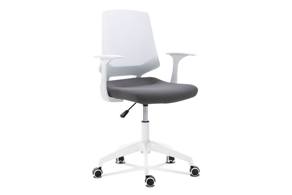 Autronic Kancelárska stolička, sedák šedá látka, biely PP plast, výškovo nastaviteľná KA-R202 GREY
