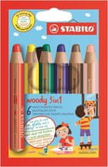 Stabilo Farebné pastelky "Woody", 6 farieb, maxi, 3v1 - pastelky, vodovka, voskovka