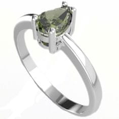 A-B A-B Strieborný prsteň s vltavínom vo forme kvapky Zeleného lesa jw-AGV3019, 925/1000 Sterling silver.