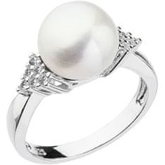 Evolution Group Strieborný prsteň s bielou riečnou perlou a zirkónmi 25002.1 (Obvod 54 mm)