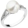 Nežný prsteň s bielou riečnou perlou a zirkónmi 25003.1 (Obvod 52 mm)
