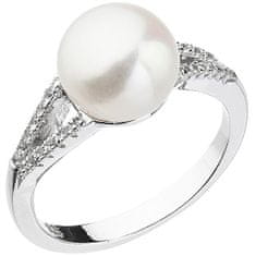 Evolution Group Nežný prsteň s bielou riečnou perlou a zirkónmi 25003.1 (Obvod 52 mm)