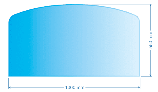 Lienbacher 21.02.872.2, Sklo pod kachle, SKOSENÝ OBLÚK, 100x55 cm, fazeta, hr. 6 mm, kalené sklo