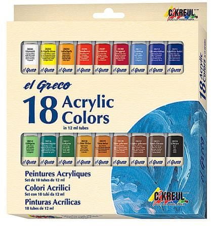 KREUL Sada Akrylová farba "EL GRECO", 18 farieb, 12 ml v tube