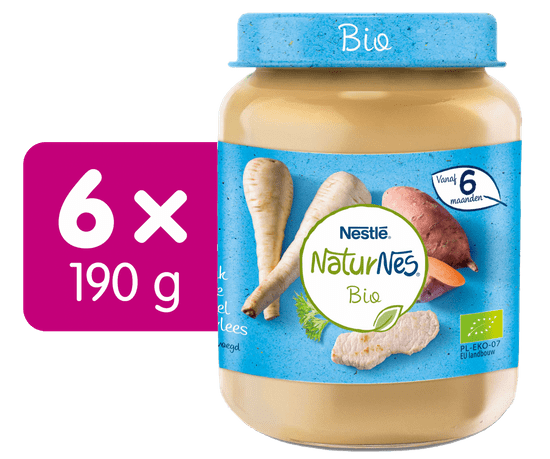Nestlé NaturNes BIO Teľacie mäso s paštrnákom a sladké zemiaky 6x 190g