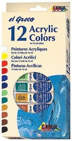KREUL Sada Akrylová farba "EL GRECO", 12 farieb, 12 ml v tube