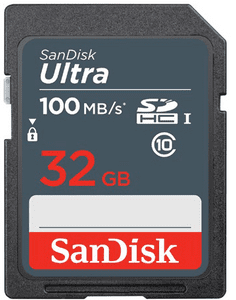 Sandisk SDHC Ultra 32 GB 100 MB/s (SDSDUNR-032G-GN3IN) kapacita 32 GB prenosová rýchlosť 100 MB/s Full HD kvalita odolná