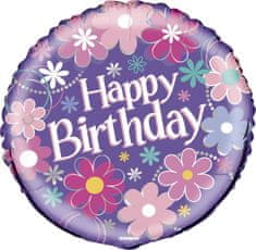 Balónik fóliový narodeniny - Happy Birthday kvety - 45 cm