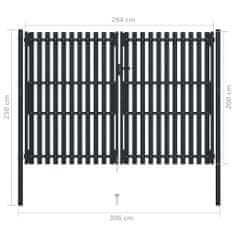 Petromila vidaXL Dvojkrídlová plotová brána, oceľ 306x250 cm, antracitová
